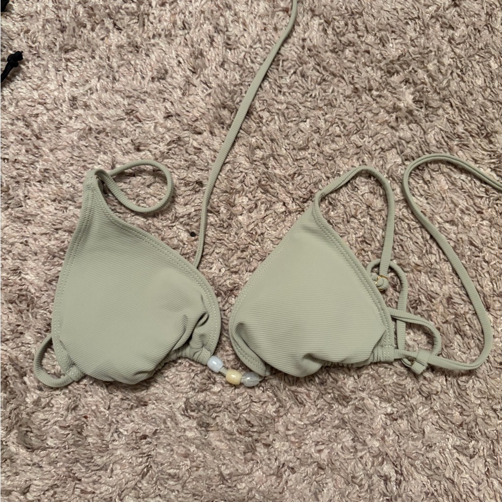 Light Sage Triangle Bikini Top with Bead Detail